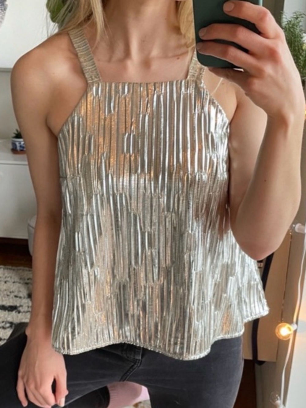 Maeve Metallic Gold Crop Top with Thin Straps